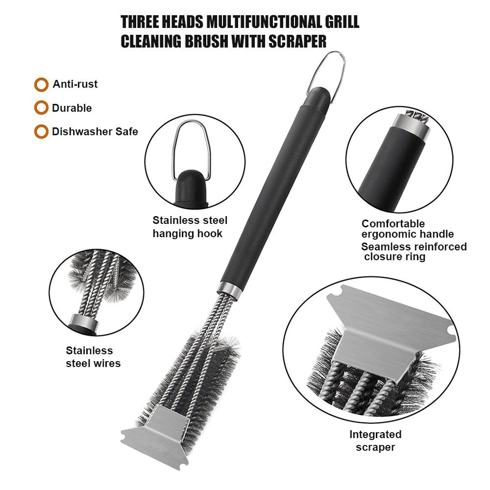 BBQ Grill Cleaning Brush Stainless Steel Wire Bristle Barbecue Scraper Durable