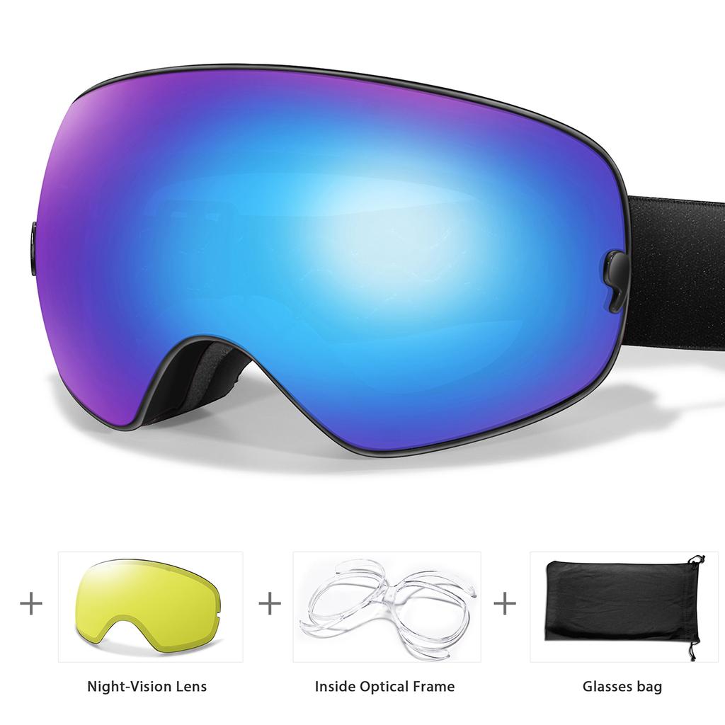 SKI Goggles Anti-Fog Snowboard UV400 Outdoor Sports Snowmobile Ski Mask Men Women Glasses with Replacement Lens Free Gifts