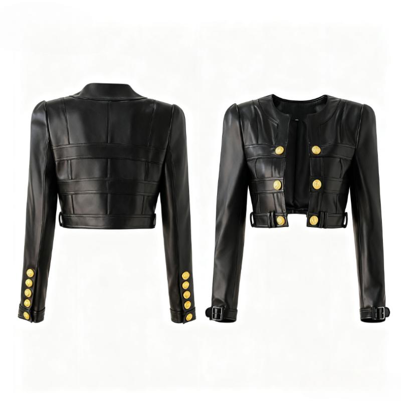 Elegante Damen Motorradjacke mit O-Ausschnitt aus PU-Leder - Hochwertiger schlichter schwarzer Kurzmantel für Frühling und Herbst
