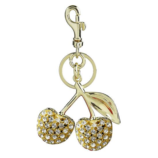 Keychain Pendant Rhinestone Inlaid Cherry Shape Key Chain with Alloy Lobster Clasp Bag Charm Lightweight Backpack Accessory