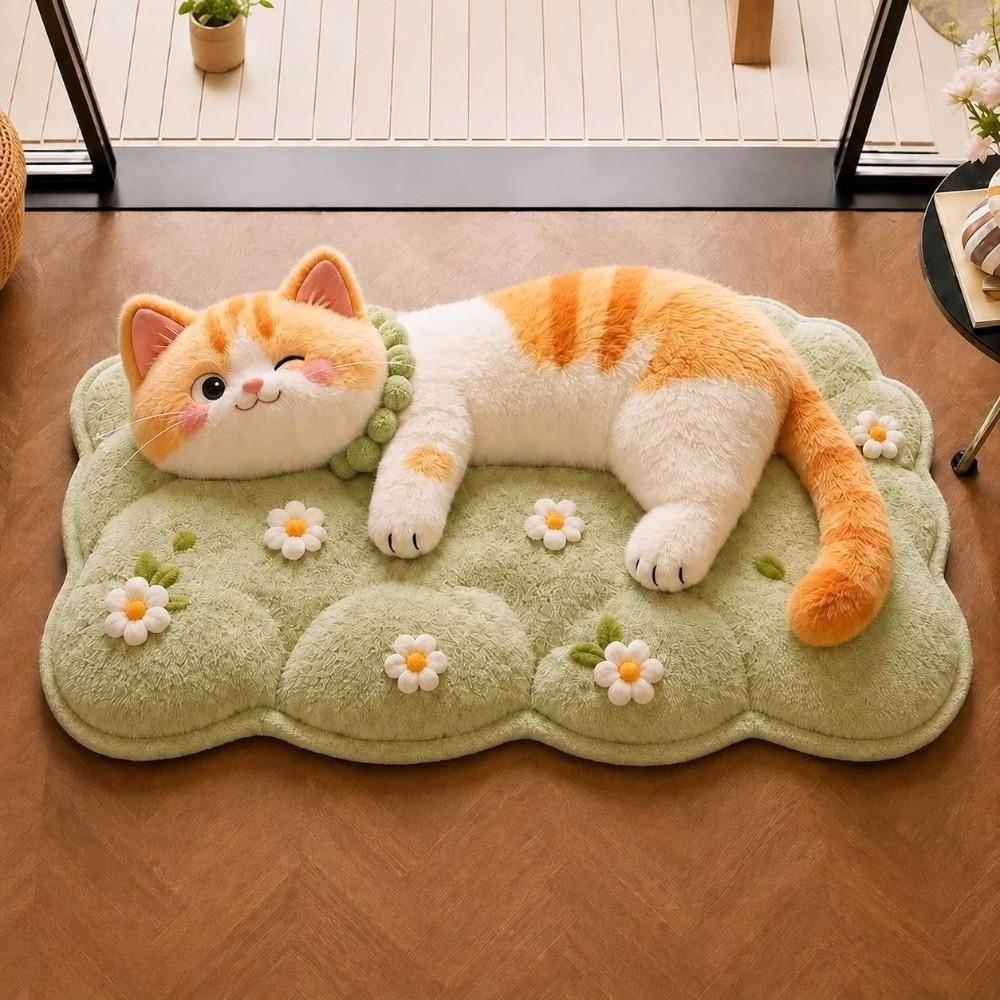 Pashmina Home Decor Carpet 2D Cartoon Carpet Cute Cat  Area Rug  Bedrooms