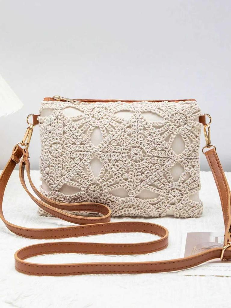 Korean Style Straw Crochet Bag - Retro Floral Beach Handbag for Women