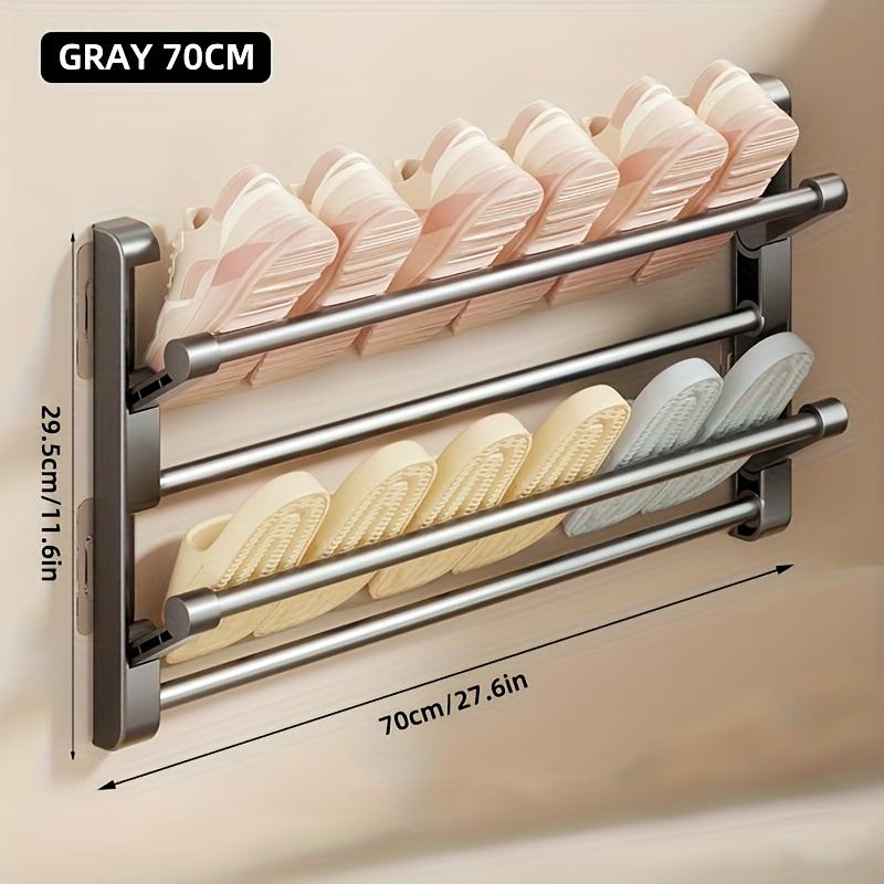 2-Tier Aluminum Wall-Mounted Shoe Rack - Space-Saving, No-Drill Bathroom Shoe Organizer for Slippers, Bathroom Organizers