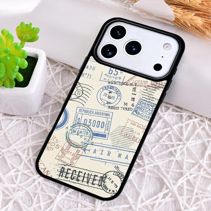 Retro Post Card Passport Stamps Shockproof Phone Case for iPhone 17 Air 16e 15 11 12 14 13 Pro Max Cover Coque
