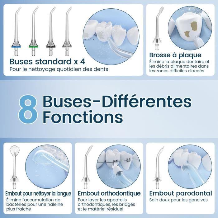 Jet dentaire - vimmk - hydropulseur rechargeable - 5 modes de pression - 8 embouts - étanche ipx7