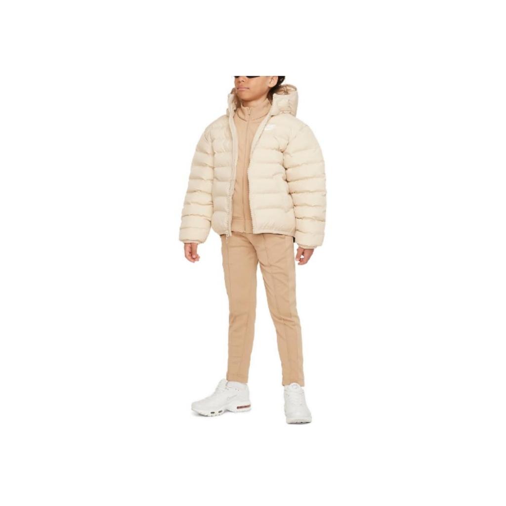 Nike Loose Hooded Jacket With Fitted Letter Print Kids Outerwear Beige FD2845-126