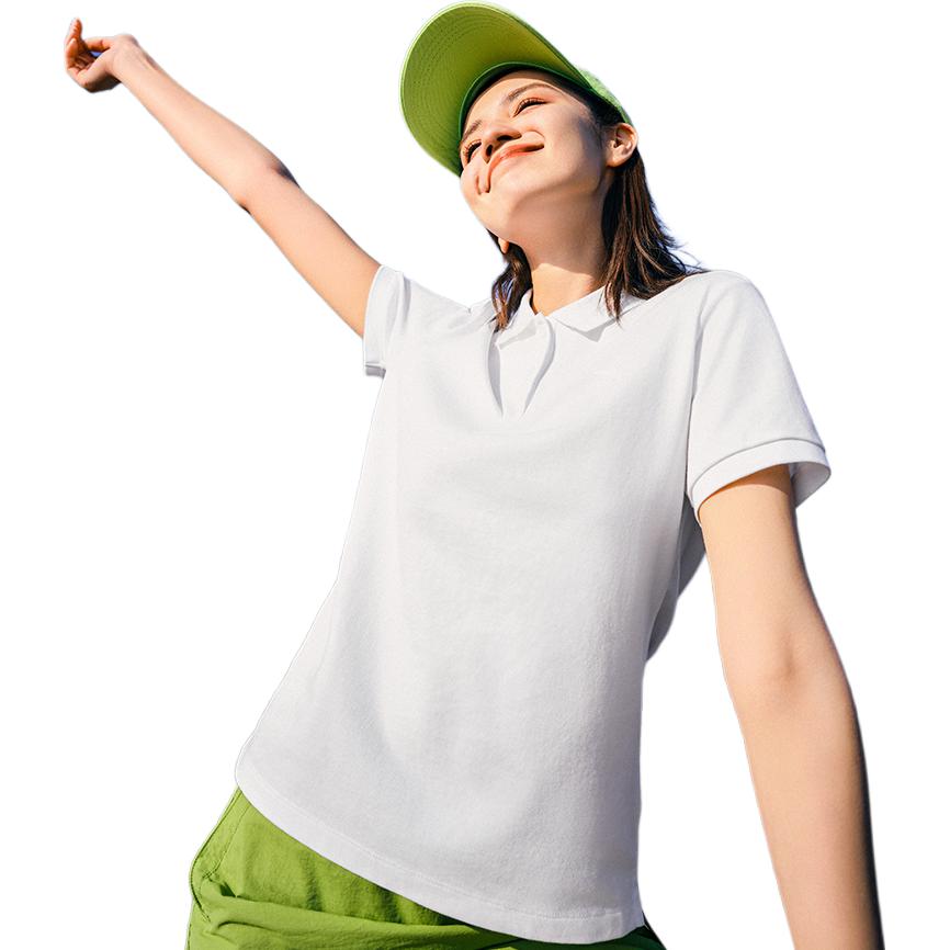 Anta Comfortable Casual Simple Versatile Breathable Short Sleeve Polo Shirt Women Tops Snow-White 162528101-1