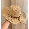 Bow Hollow Woven Straw Hat Women's Summer Seaside Beach Vacation Wind Foldable Big Eaves Sunshade Sun Protection Hat
