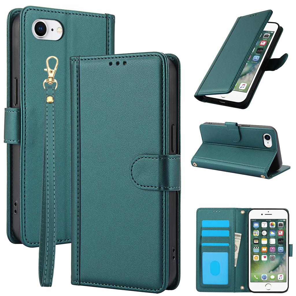 SY-003 For iPhone 16e Case PU Leather Stand View Phone Wallet Cover with Hand Strap