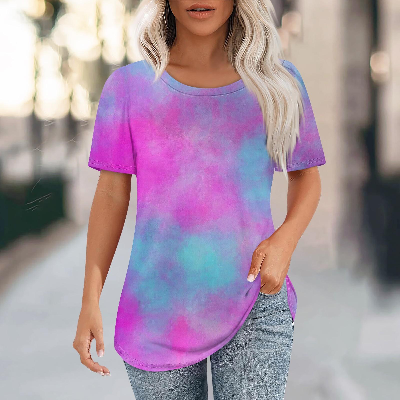 

Футболки для женщин, плиссированные, с круглым вырезом, нарядные, повседневные, блузки с принтом, с коротким рукавом, летние топы, свободный крой L