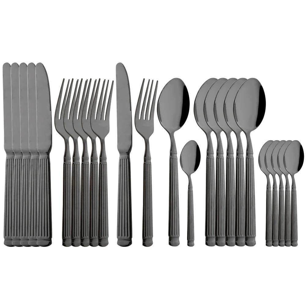 Mirror 6/24Pcs Tableware Set Stainless Steel Cutlery Knife Cake Fork Coffee Spoon Dinnerware Vintage Home Kitchen Flatware Set