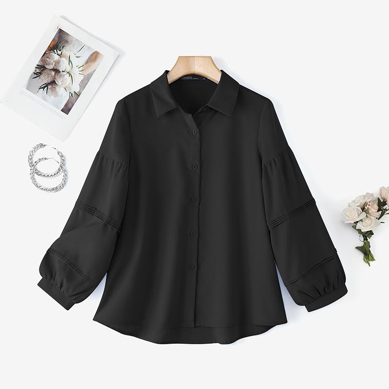 ZANZEA Dámská volná ležérní halenka s dlouhým rukávem a límečkem