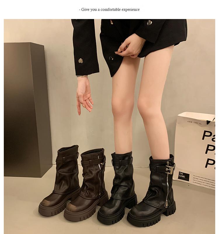 2024 Women's Slimming Retro Brown Martin Boots - Chunky Heel, Thick Sole, British Style Ankle Boots for Spring & Autumn (Small Sizes)