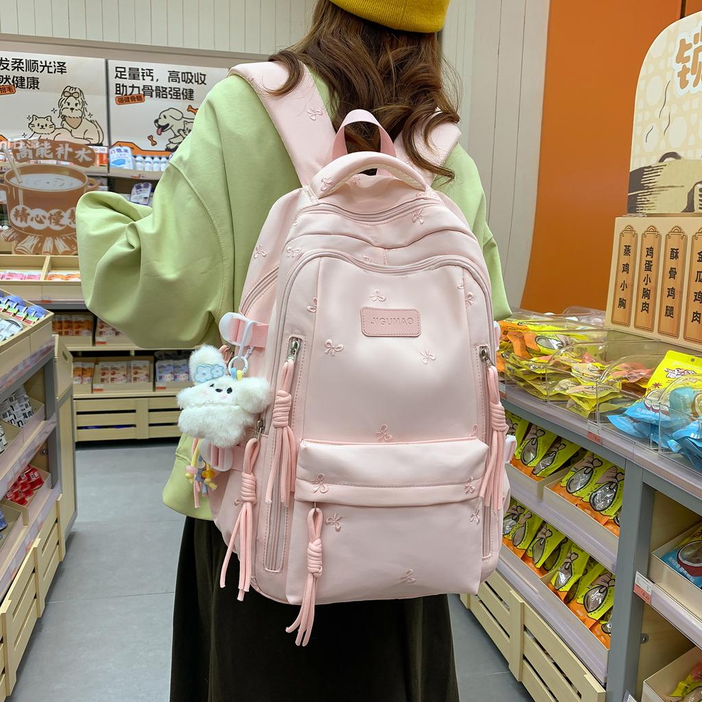 Schoolbag embroidery small fresh schoolbag girls sweet high value large capacity junior high school students reduce burden lightweight backpack