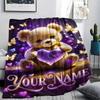 1PC Custom Name Forest Bear Heart Patterned Flannel Blanket Suitable For All Seasons for Home Decor Warmth and Comfort Gifts Holiday Present_lx