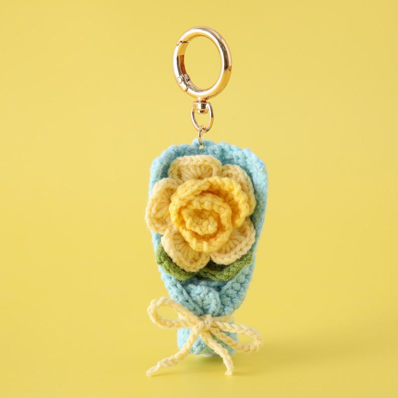 Crocheted Bouquet Handheld Flower Design Chic Bag Pendant Handmade Multiple Colors Gift Accessories 6 Colors