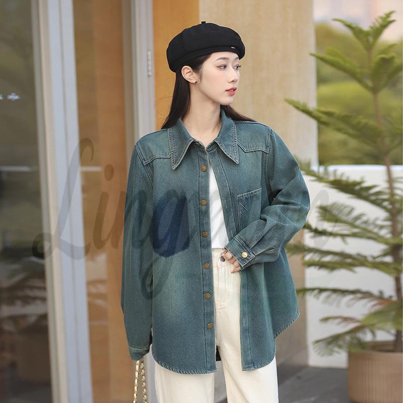 Women s Retro Winter Denim Jacket with Velvet, Long Sleeve, Medium-Long Fit, Trendy High-End Feel L