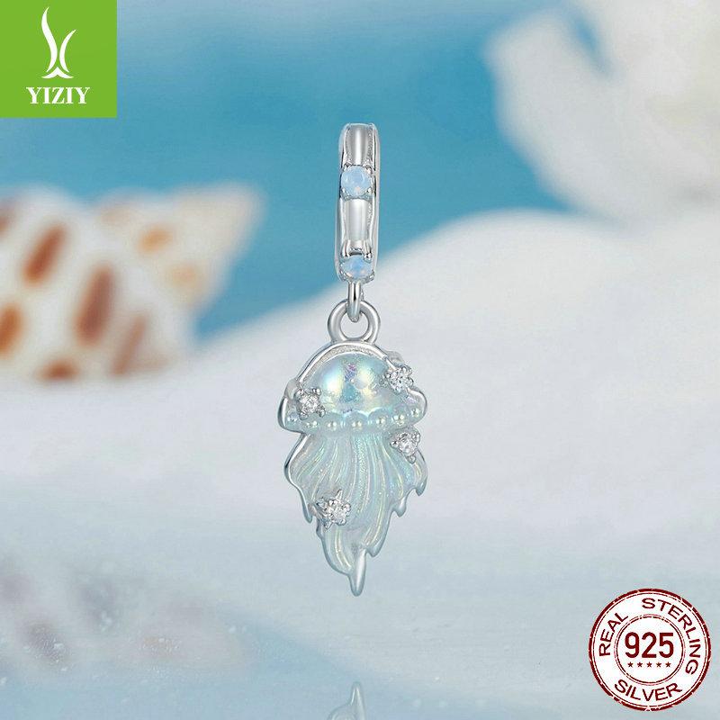 Blue Dream Jellyfish Diy Pendant Accessories, Summer Ocean Wind S925 Sterling Silver Bracelet Beaded