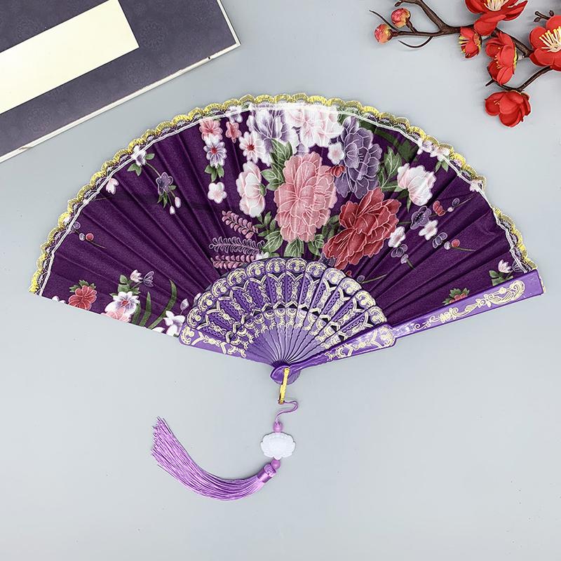 1Pc Flower Pattern Elegant & Luxurious Folding Fan Vintage Dance Fan Fashion Chinese Style Hand Held Stamping Design