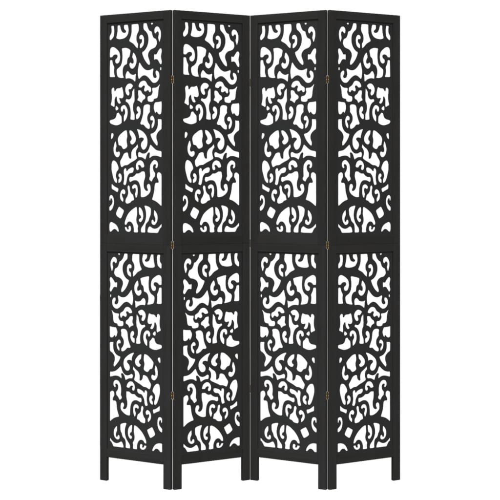 Vidaxl Room Divider, 4-Panel, Black, Solid Paulownia Wood