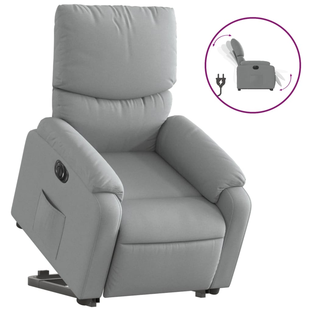 Electric Recliner Chair with Rising Function Light Grey Fabric