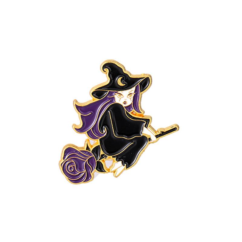 

Witch Purple Trendy Brooch Crafted From Alloy With Enchanting Potion And Broom For Seasonal Style XZ4048