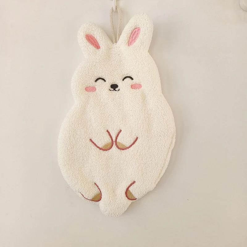 

Cute Cat Hand Towel Quick Drying Kitchen Towel Cleaning Rag Coral Velvet Cartoon Absorbent Hanging Towel Bathroom Accessories белый