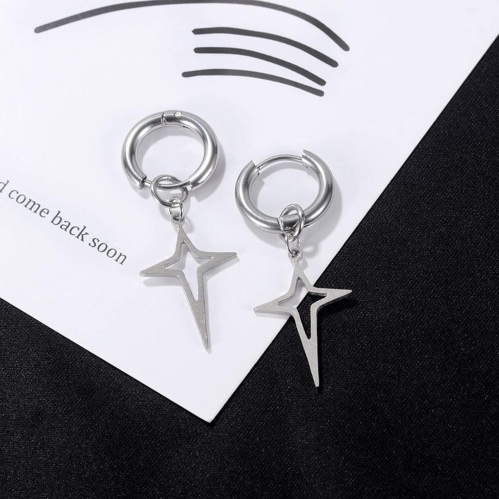 Rockyu Earrings for Women and Dangling Star Set for Both Stainless Steel Fashion Accessories Men, Hoop, Earrings, Stylish, Star, Earrings, Stylish,