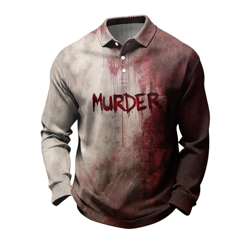 Men's Quick-Dry Mesh Long Sleeve Golf Shirt with Halloween Print for Casual Wear