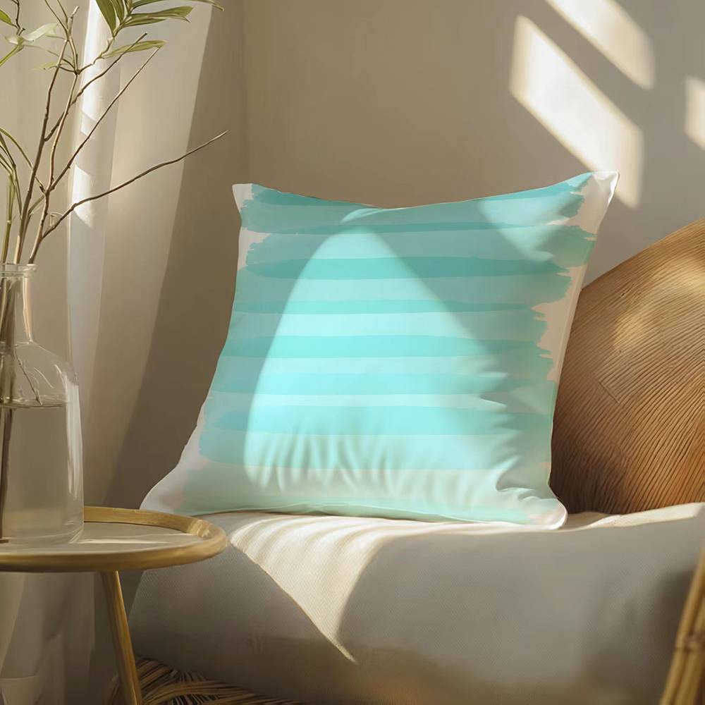 Blue Green Ocean Print Pattern Pillow Case Silky Elegant Comfort Sofa Bed  Invisible Zipper Beach Pillowcase