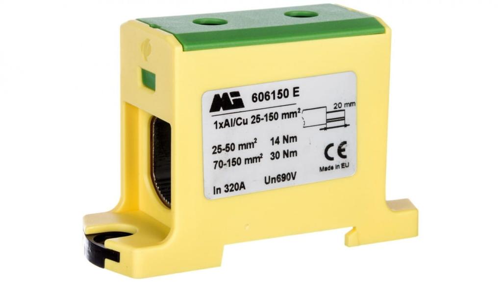 1-Track Busbar Connector 25-150Mm2 Yellow-Green Euro Otl 150 1Xal/Cu 606150 E