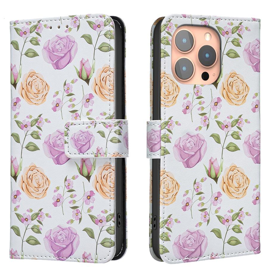 Luxury Floral & Butterfly Printed Phone Case for iPhone/Samsung Wallet Case with 3 Card Slots + Cash Pocket Kickstand Vegan Leather Flip Cover
