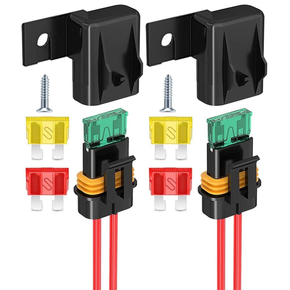 KILIGEN 2 Pack IP67 Waterproof 12AWG Gauge Wiring Harness Inline Fuse Holder ATC/ATO 20A/30A/40A
