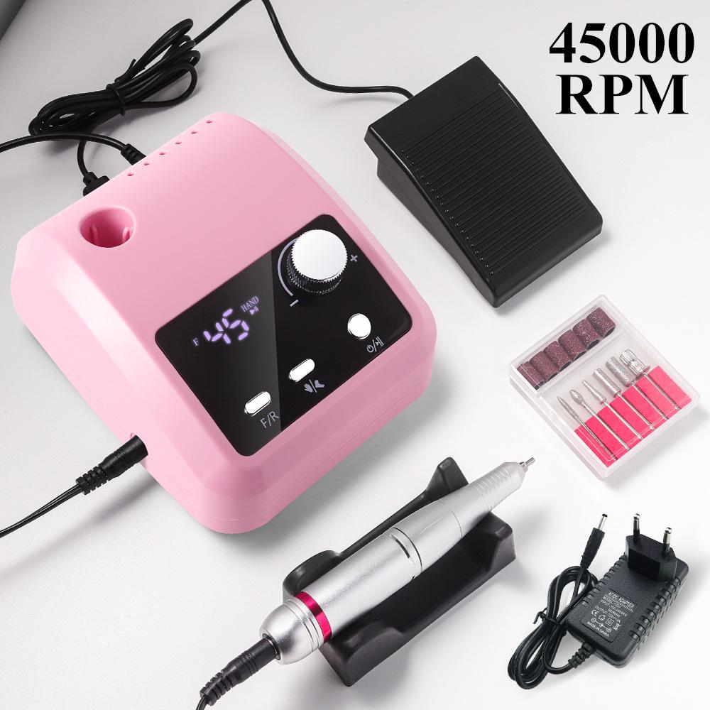 Mașină electrică de găurit unghii de înaltă calitate, 45000 rpm, fișier electric, afișaj HD, stilou pentru manichiură din metal, șlefuitor profesional pentru strung de unghii