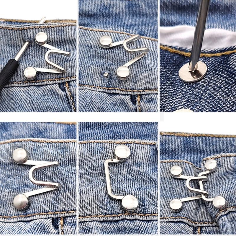 Jeans Fastening Buckle Alloy Adjustable Tighten Button for Loose Pants Jeans Waist Tightener Pin