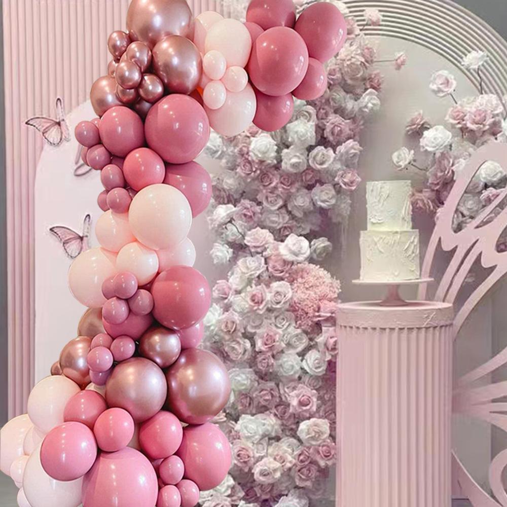 Lovely Pink Garland Arch Welcome 96Pcs  Party Balloon Valentines Day Anniversary Birthday Party Wedding Decorations Grand Event