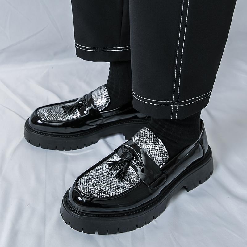 38-46 Casual Men's Thick Soled Shoes Work Daily Leisure Party Work Outdoor Street Daily Nightclub Trendy Lacquer Leather