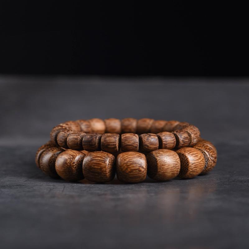 Agarwood Beaded Mala Bracelet Natural Handcrafted Smooth Wooden Wristband Adjustable Unisex Jewelry for Men Women Prayer Gifting
