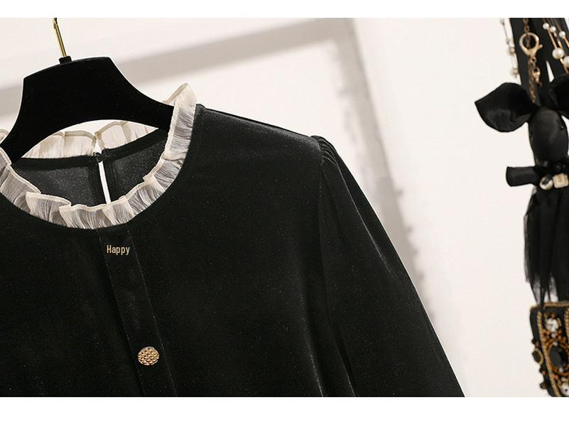 Plus Size Women's Autumn & Winter High-End Loose Top with Black Skirt Two-Piece Set