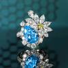 Women Jewelry Set Luxury Aquamarine Firework Lover Earrings with Drop Topaz Open Ring