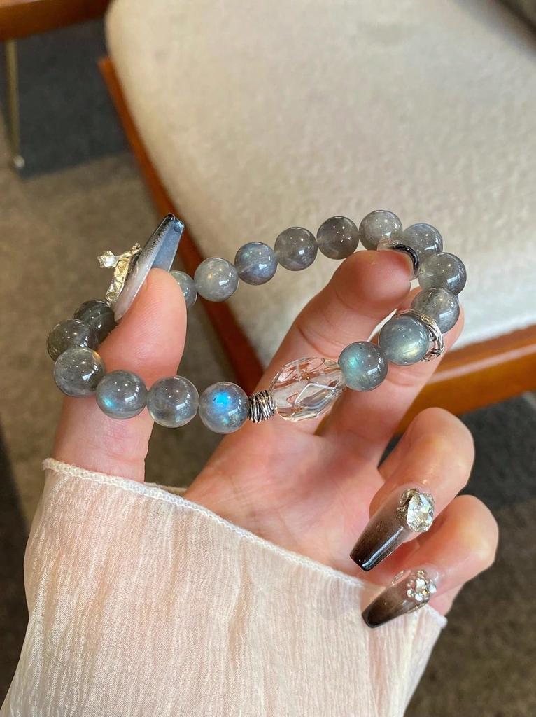 Natural high-quality gray moonstone crystal bracelet, guardian stone bracelet.