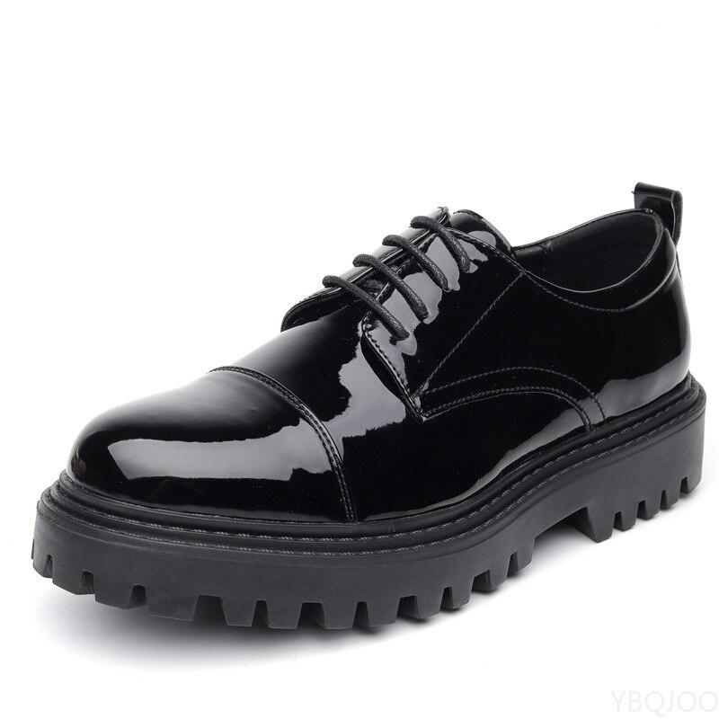 Leather Shoes Men Office Casual High Platform Patent Leather Shoes Male Streetwear Vintage Wedding Shoe