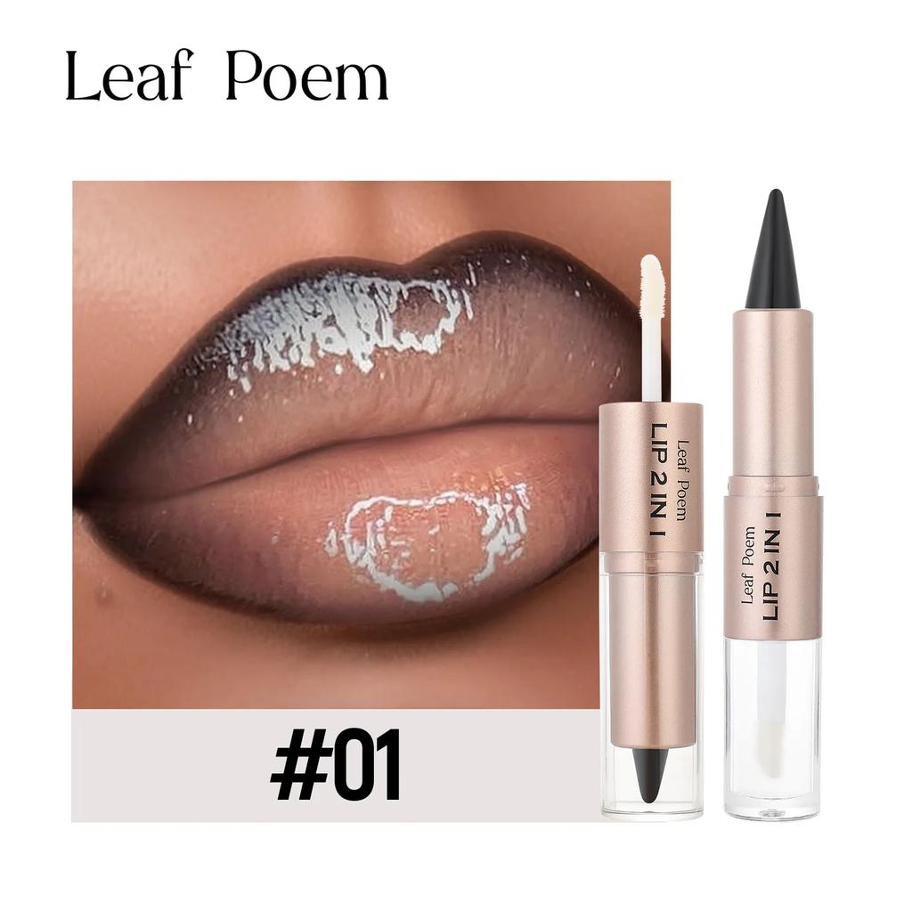 2 In1 Tapered Gradient Lipliner Pen Nude Brown Mirror Glass Lip Gloss Matte Lip Liner Water-resistant Lip Contour Non Stick Makeup