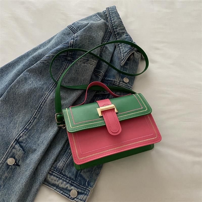 Small Square Bag Contrasting Color Shoulder Messenger Bag Women's Striped Large-capacity Commuter Handbag Women's Bag
