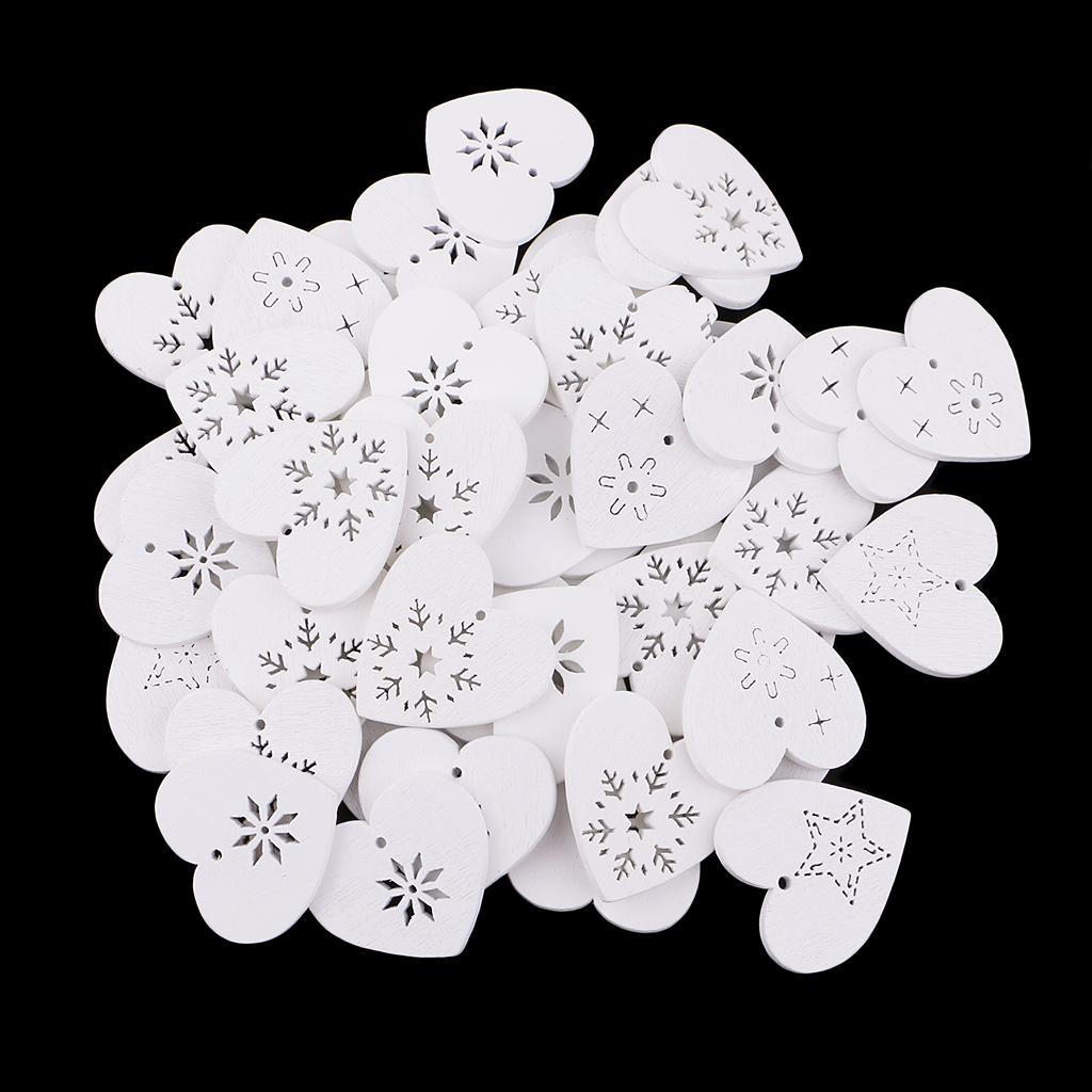 50 Piece Heart Shape Engraving Wooden Christmas Party Ornament Gift Tags Label Embellishments