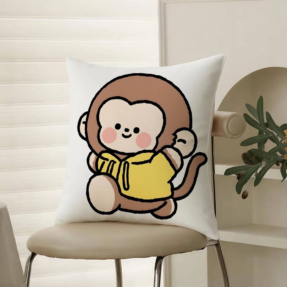 Small Animal Cartoon Happy Sports Pillow Case Comfort Sofa Bed Silky Elegant Invisible Zipper Decorative Cushion Cover