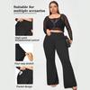 High Waist Yoga Pants Full-Length Women Leggings with Elastic Waist Solid Color Pockets Sport Style Flared Pants