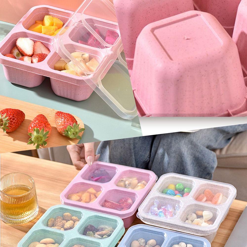 4Pcs/Set Stackable Snack Containers 4 Compartments Divided Snack Box Fruit Lunch Box  Travel