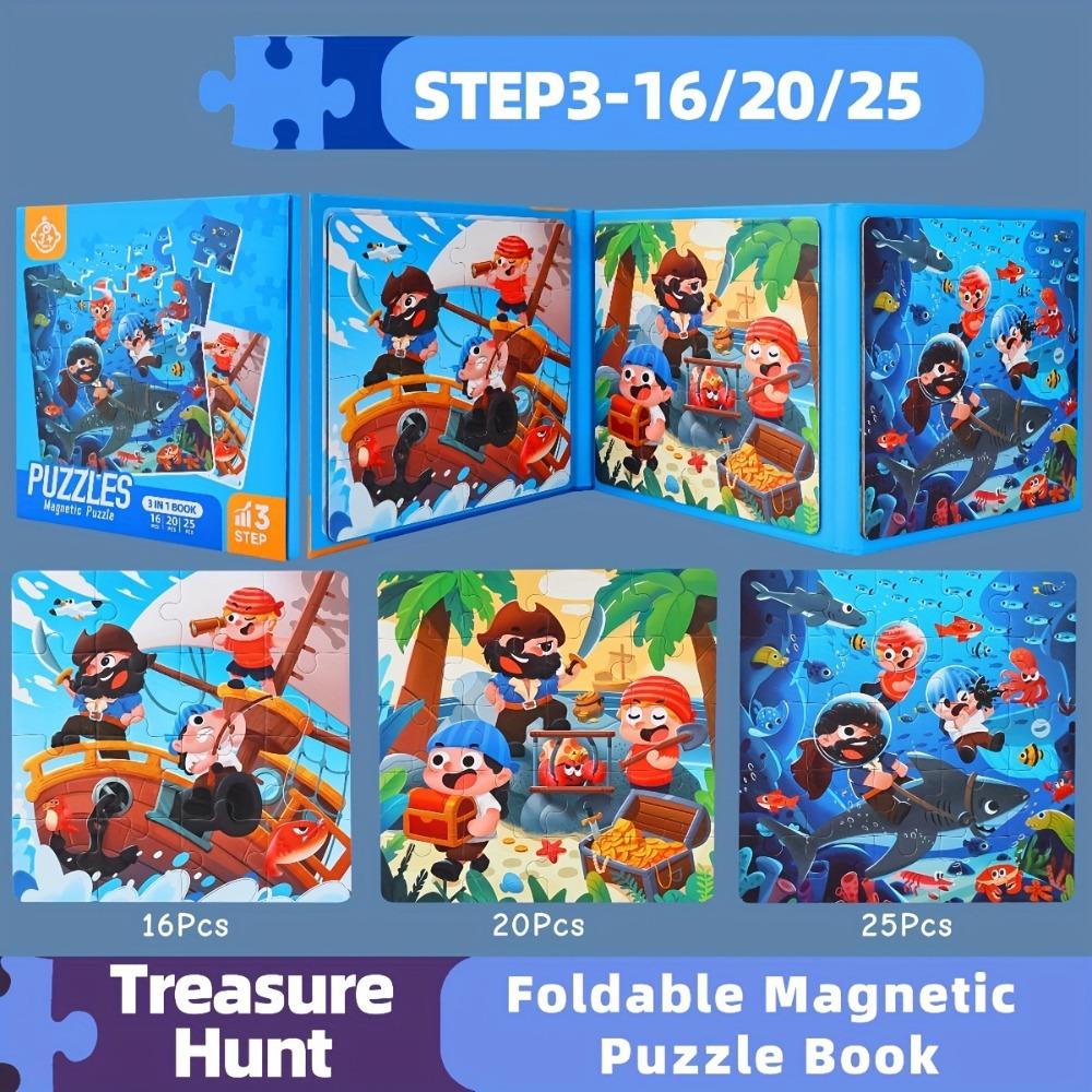 Foldable Magnetic Puzzles for Toddlers Travel Entertainment Cartoon Toys Car Airplane Road Trip Activities Games Birthday Gifts