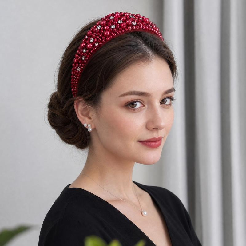 1Pcs Crystal Hairbands Luxurious Pearl Headbands Vintage Beaded Sponge Hair Hoop Handmade Anti-Slip Rhinestone Tiara Bridal